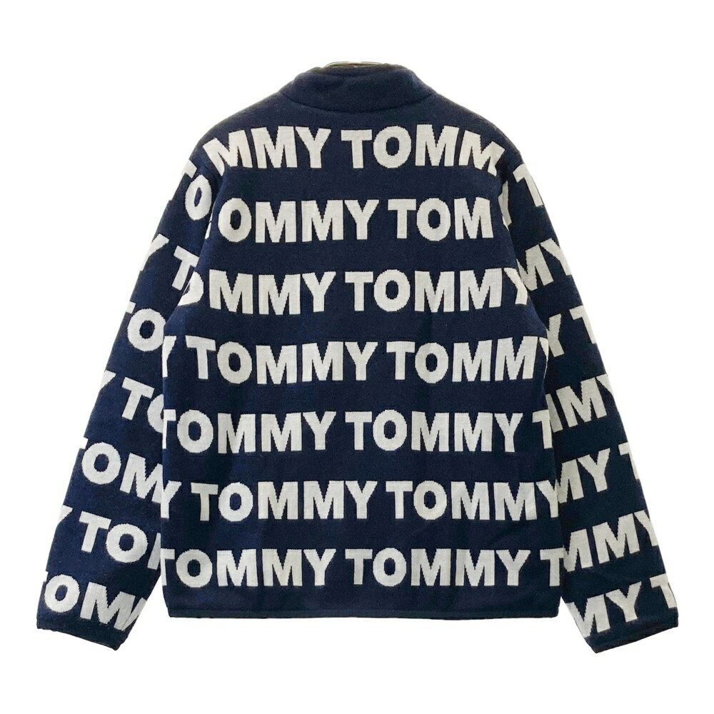 TOMMY HILFIGER GOLF トミー ヒルフィガーゴルフ ウール混 ニット 中綿ジャケット 裏地付 ロゴ総柄 ネイビー系 L 【中古】ゴルフウェア メンズ