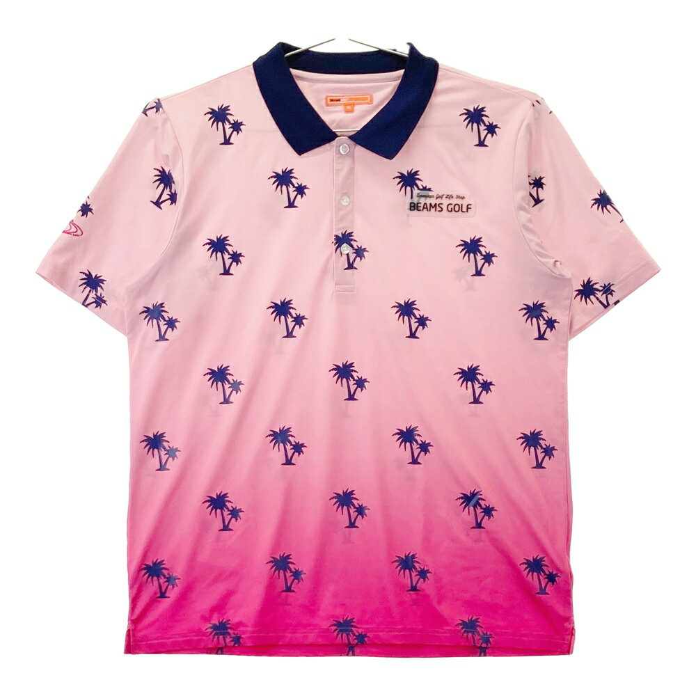 BEAMS GOLF ビームスゴルフ 半袖ポロシャツ 総柄 ピンク系 XL 【中古】ゴルフウェア メンズ