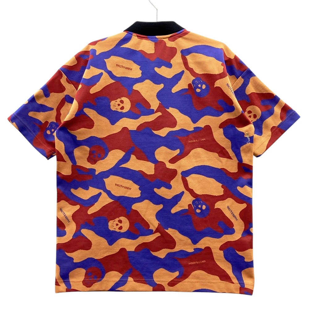 MARK&LONA マークアンドロナ 半袖ポロシャツ ワッペン スカル カモフラ柄 オレンジ系 48 【中古】ゴルフウェア メンズ