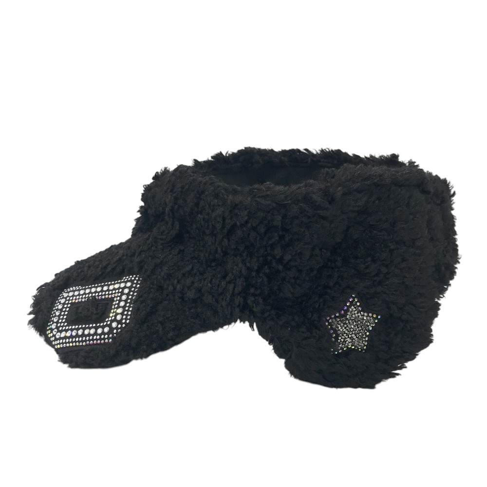 DANCE WITH DRAGON ダンスウィズドラゴン ボアサンバイザー ラインストーン ブラック系 F 【中古】ゴルフウェア