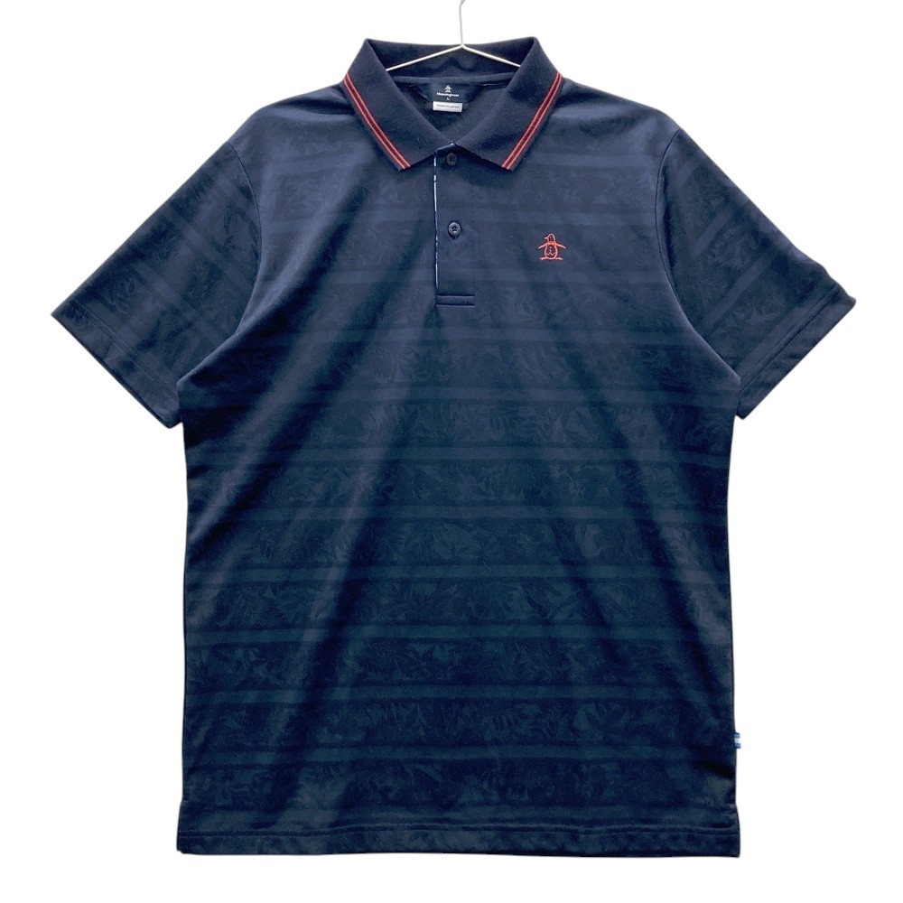 MUNSING WEAR マンシングウェア 半袖ポロシャツ 総柄 ネイビー系 L 【中古】ゴルフウェア メンズ