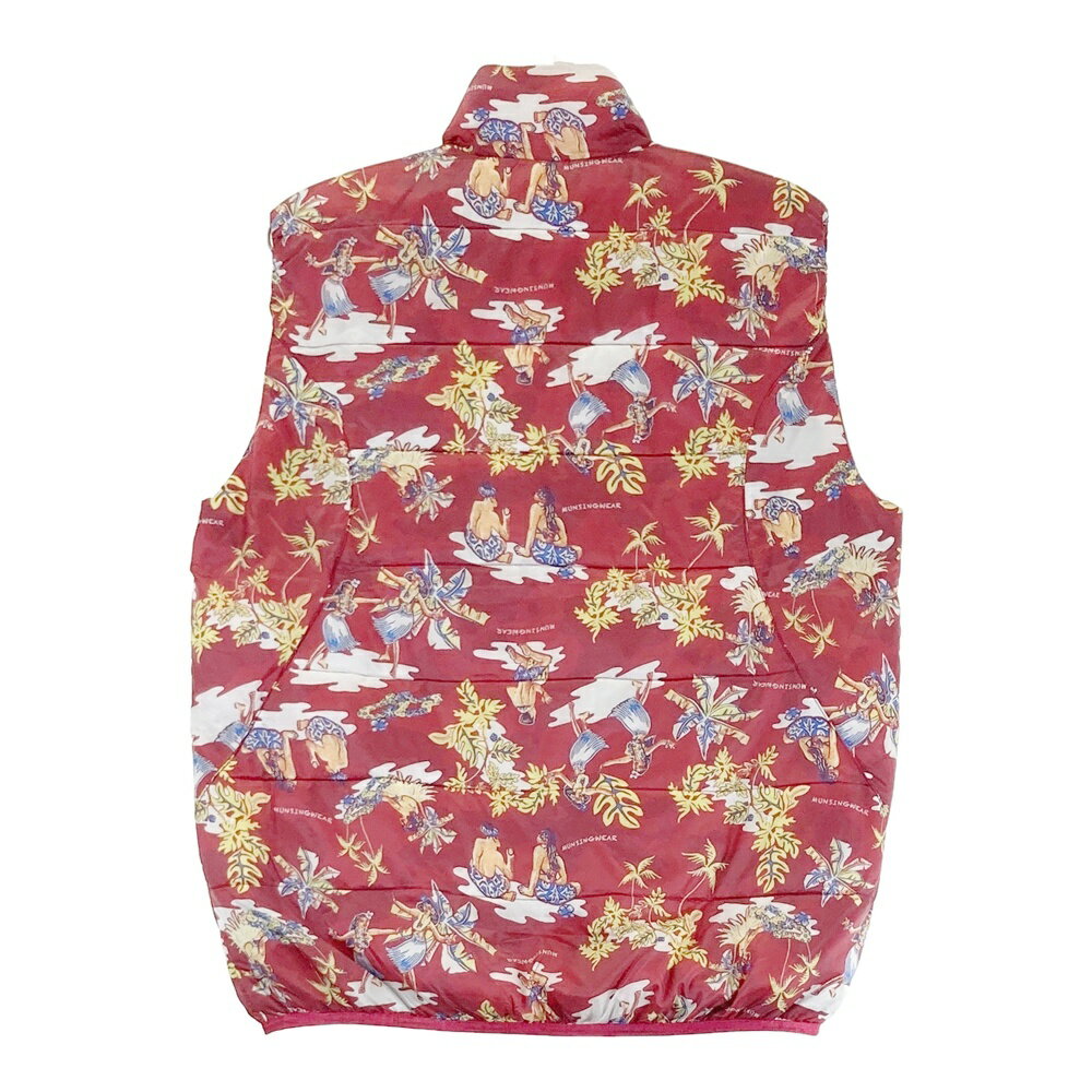 MUNSING WEAR マンシングウェア XSG6508 中綿ベスト ワッペン 総柄 レッド系 M 【中古】ゴルフウェア メンズ