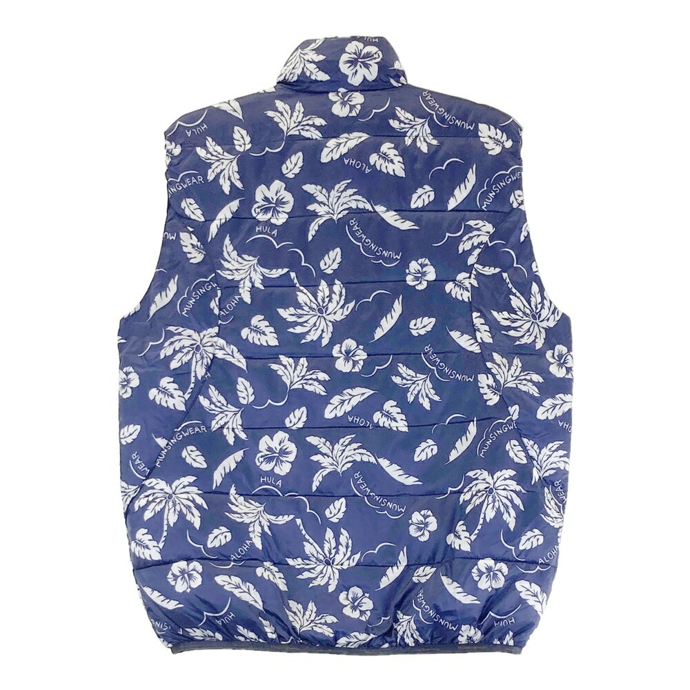 MUNSING WEAR マンシングウェア XSG6508 中綿ベスト ワッペン ハイビスカス 総柄 ネイビー系 M 【中古】ゴルフウェア メンズ