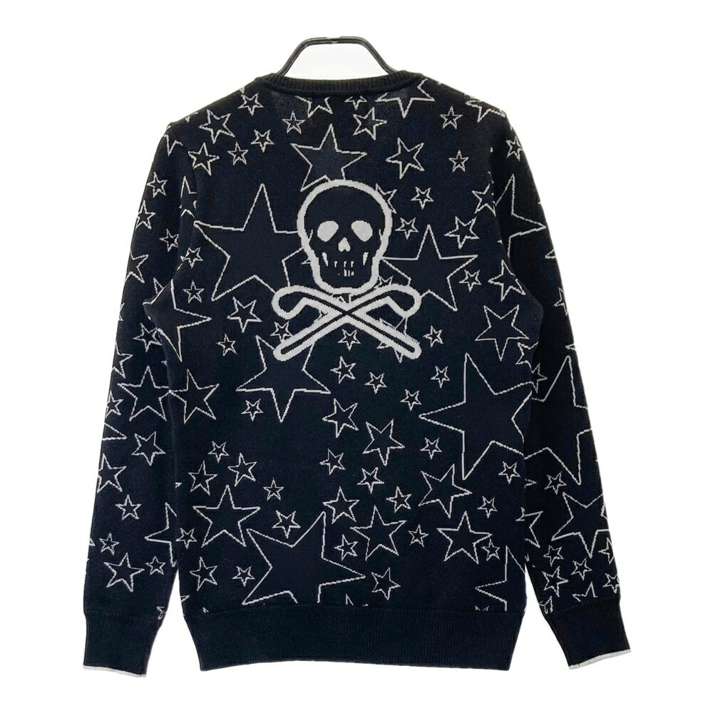 MARK&LONA マークアンドロナ ウール混 Vネック ニットセーター 星柄 ブラック系 M 【中古】ゴルフウェア メンズ