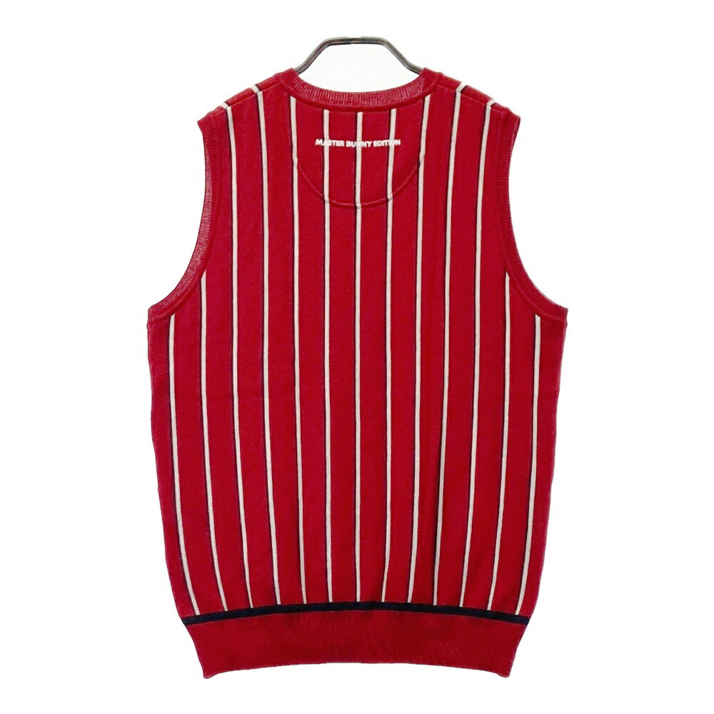 MASTER BUNNY EDITION マスターバニーエディション Vネック ニットベスト ロゴ刺繍 ストライプ柄 レッド系 5 【中古】ゴルフウェア メンズ