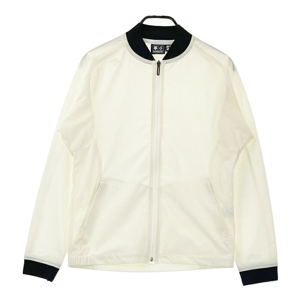 DESCENTE GOLF デサントゴルフ サッカー ジップジャケット 総柄 ホワイト系 M 【中古】ゴルフウェア メンズ