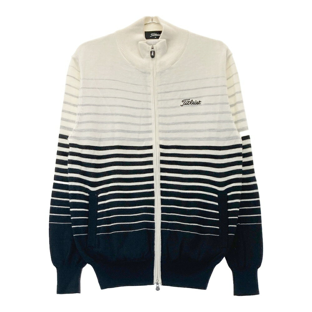 TITLEIST タイトリスト 蓄熱 ニット ジップジャケット ボーダー柄 ホワイト系 M 【中古】ゴルフウェア メンズ