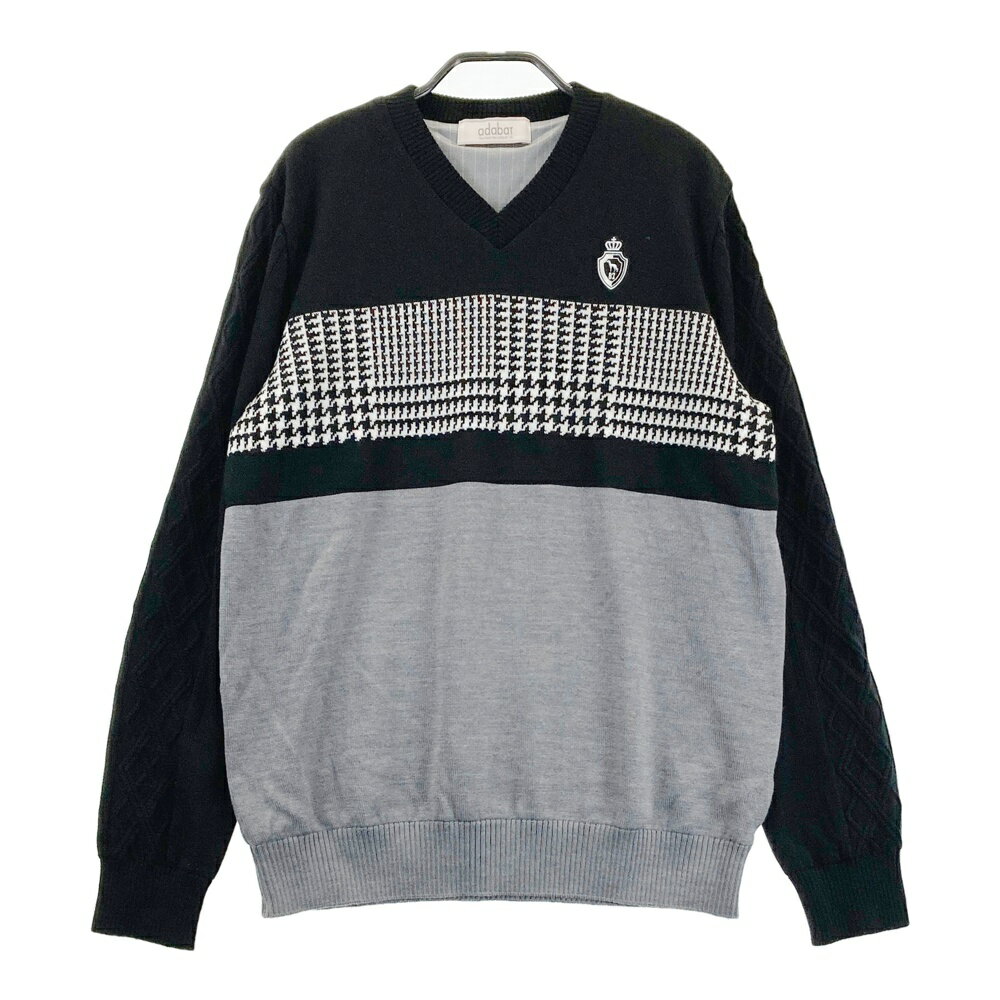 ADABAT アダバット 蓄熱 ニットセーター 千鳥柄 ブラック系 48 【中古】ゴルフウェア メンズ