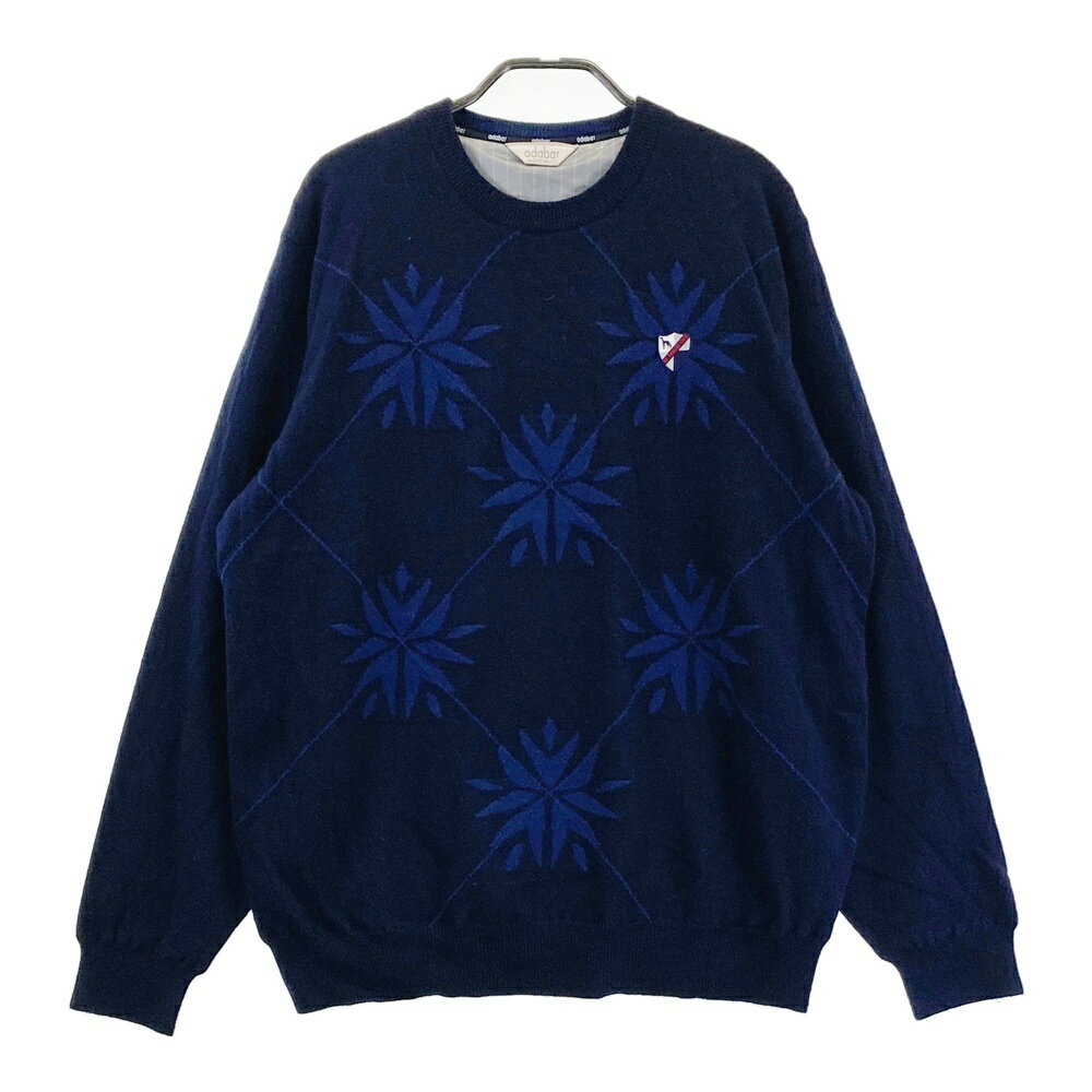 ADABAT アダバット 蓄熱 ニットセーター 総柄 ネイビー系 48 【中古】ゴルフウェア メンズ