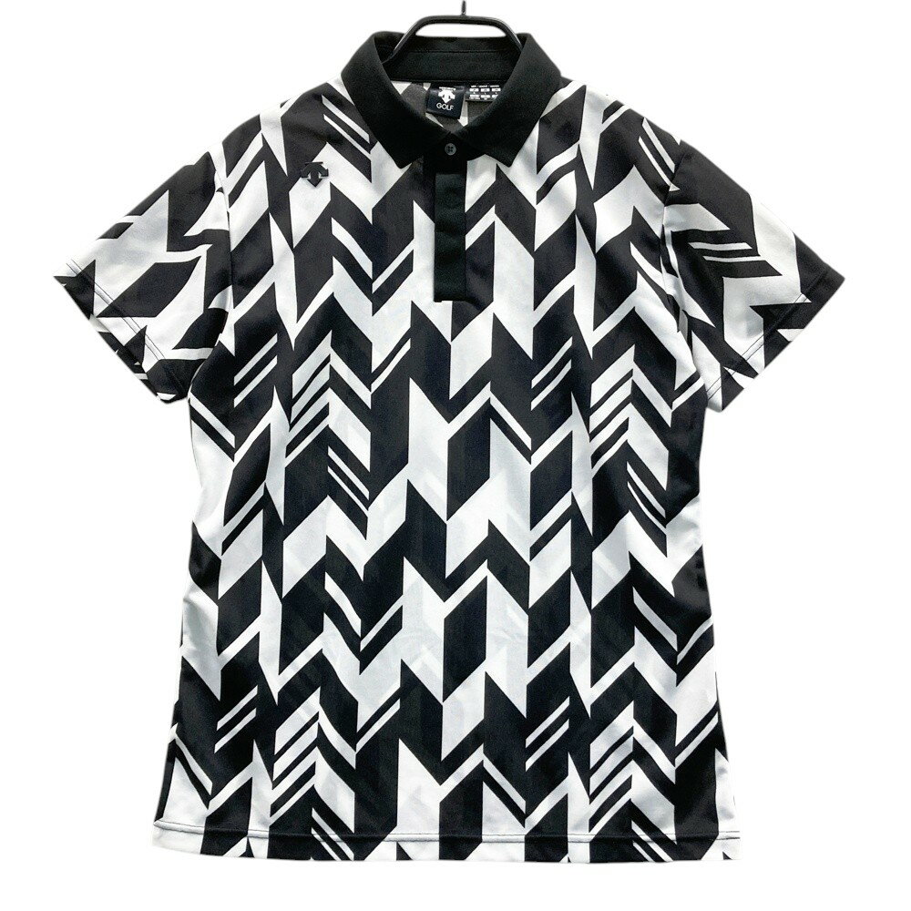 DESCENTE GOLF デサントゴルフ 半袖ポロシャツ 総柄 ブラック系 O 【中古】ゴルフウェア メンズ