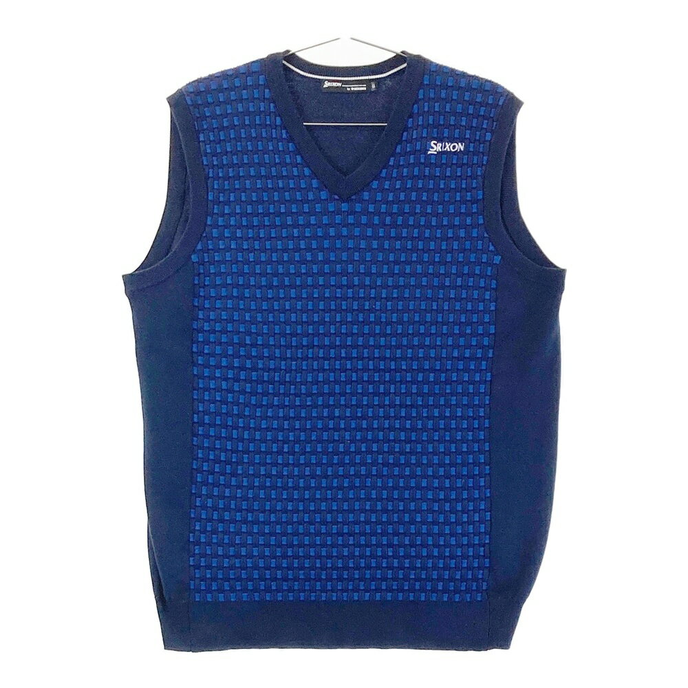 SRIXON スリクソン Vネック ニットベスト チェック柄 ネイビー系 LL 【中古】ゴルフウェア メンズ