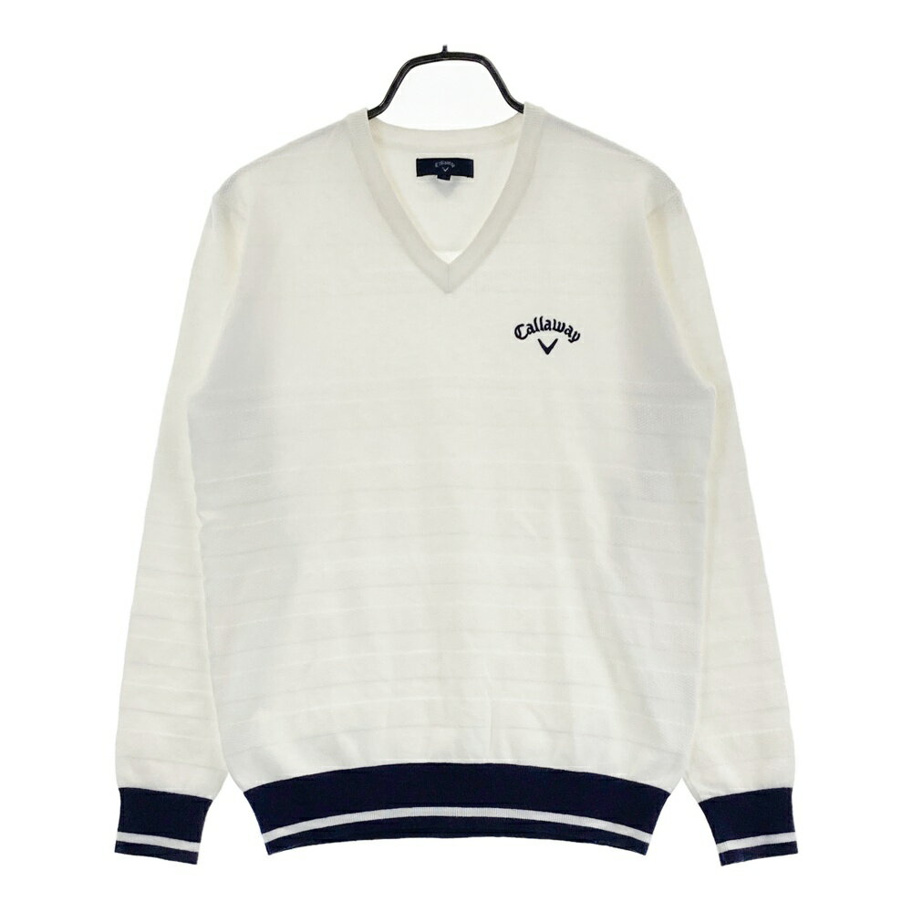 CALLAWAY キャロウェイ Vネック ニットセーター ボーダー柄 ホワイト系 M 【中古】ゴルフウェア メンズ