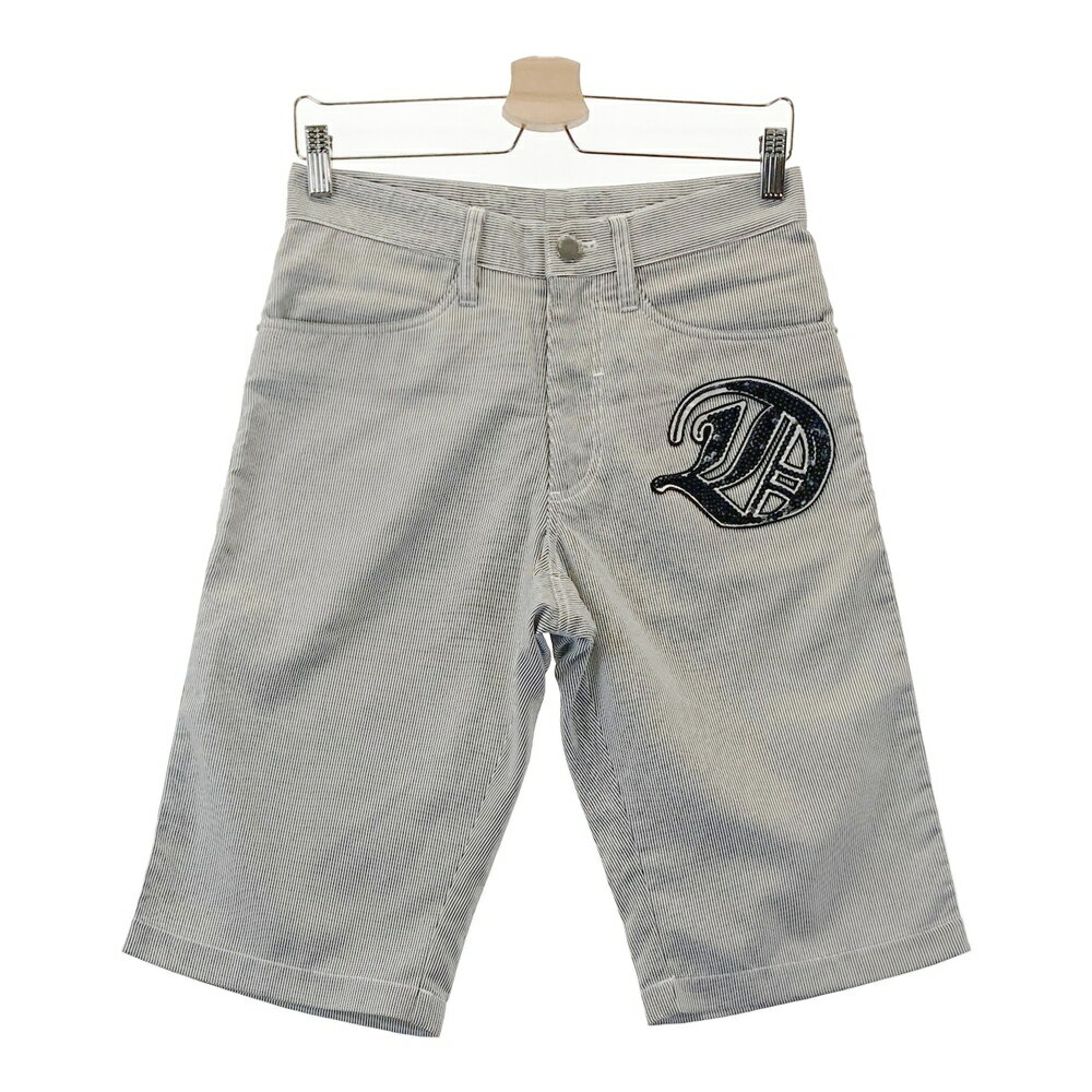 DANCE WITH DRAGON ダンスウィズドラゴン ハーフパンツ スパンコールロゴ ストライプ柄 グレー系 1 【中古】ゴルフウェア メンズ