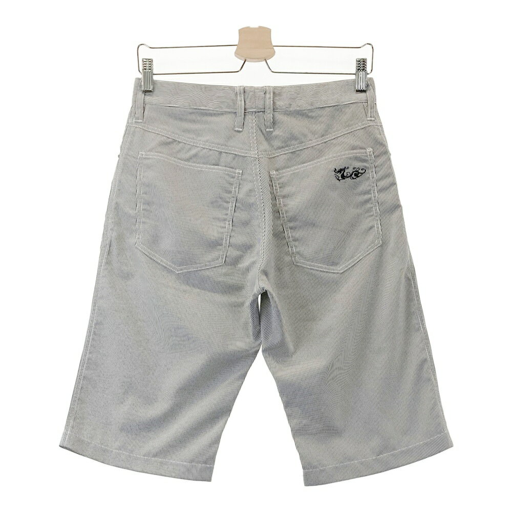 DANCE WITH DRAGON ダンスウィズドラゴン ハーフパンツ スパンコールロゴ ストライプ柄 グレー系 1 【中古】ゴルフウェア メンズ