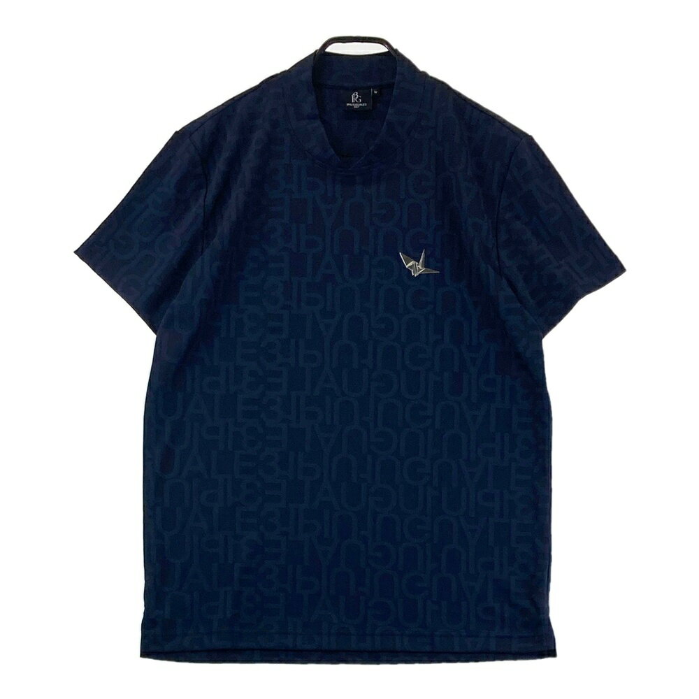 1PIU1UGUALE3 GOLF GRT206 半袖モックネックTシャツ 総柄 ネイビー系 4 【中古】ゴルフウェア メンズ