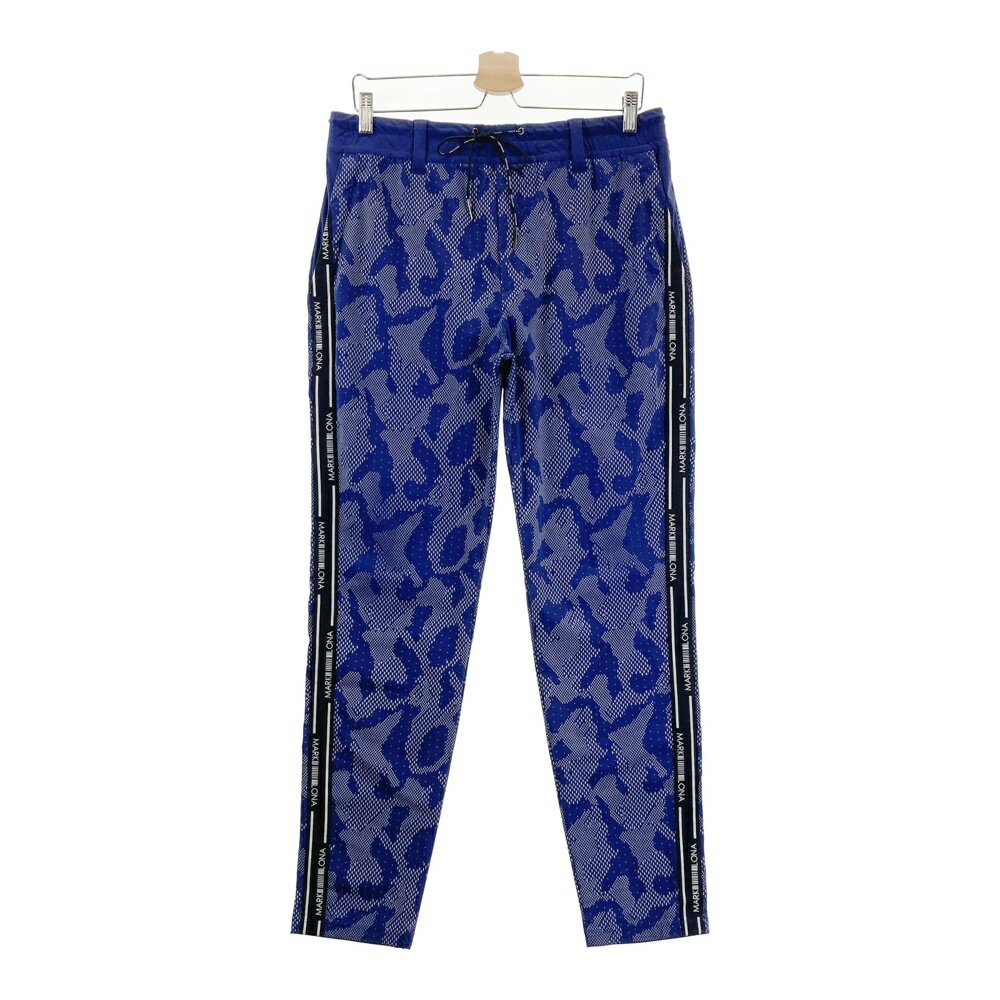 MARK&LONA マークアンドロナ ストレッチ ロングパンツ ロゴライン 総柄 ネイビー系 50 【中古】ゴルフウェア メンズ
