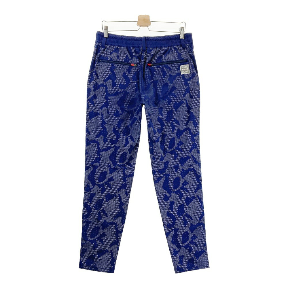 MARK&LONA マークアンドロナ ストレッチ ロングパンツ ロゴライン 総柄 ネイビー系 50 【中古】ゴルフウェア メンズ