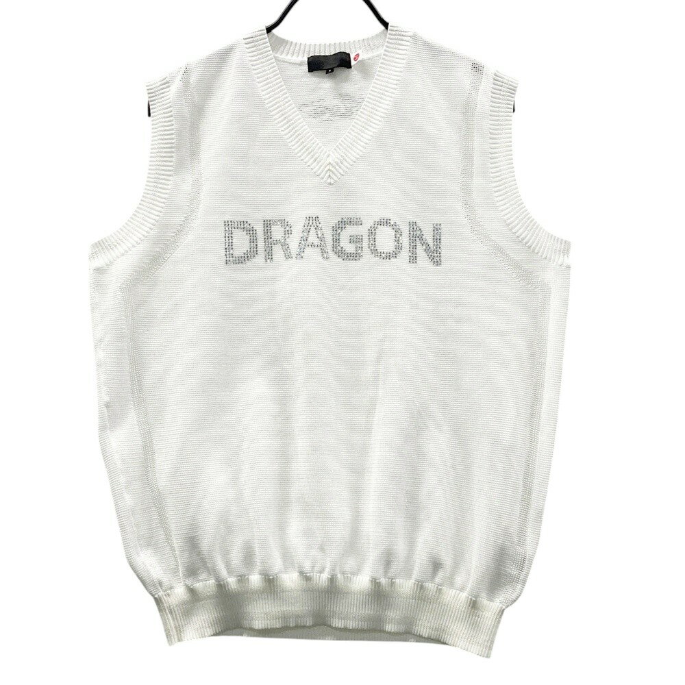 DANCE WITH DRAGON ダンスウィズドラゴン Vネック ニットベスト ラインストーン ホワイト系 4 【中古】ゴルフウェア メンズ