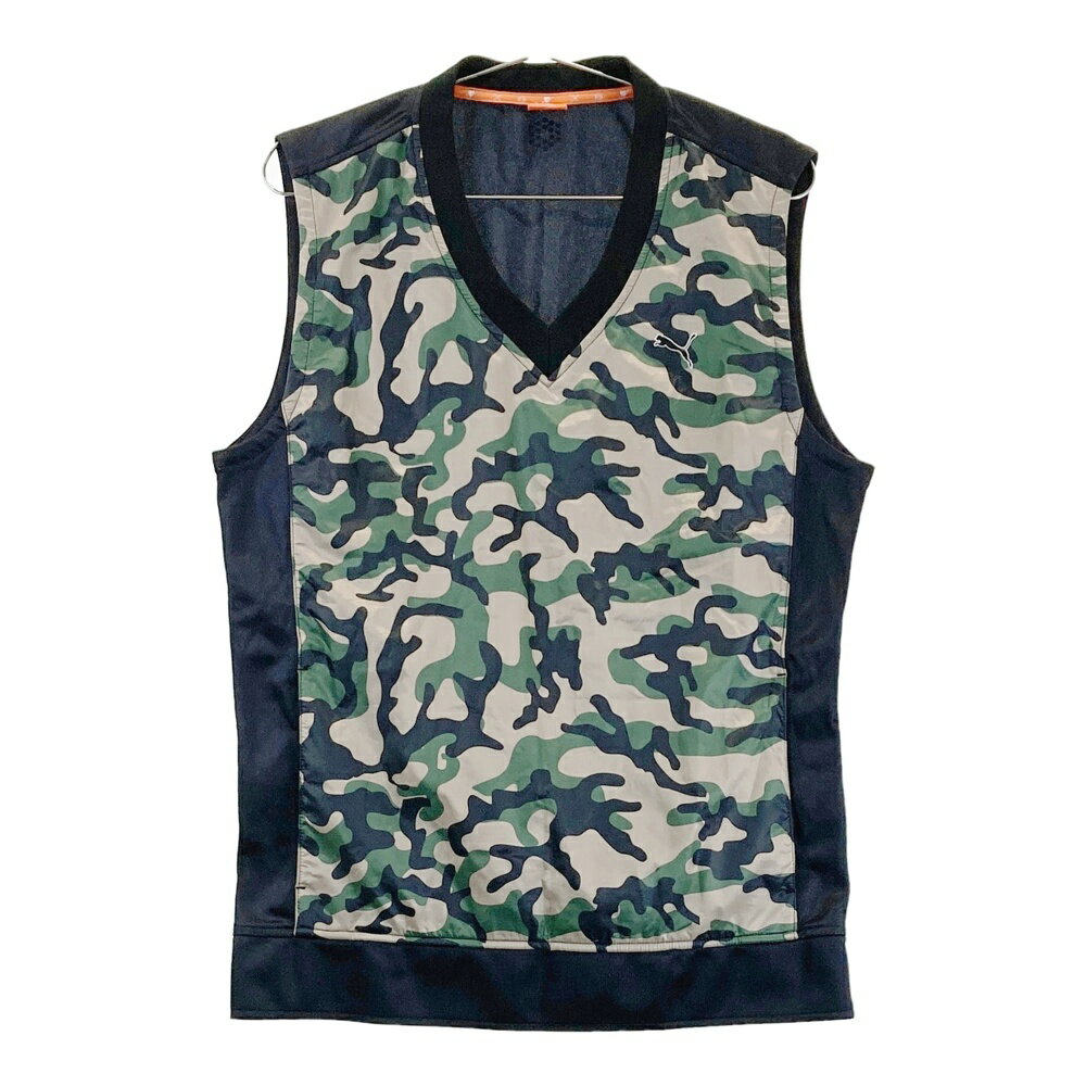 PUMA GOLF プーマゴルフ Vネック ナイロンベスト カモフラ 迷彩柄 ブラック系 L 【中古】ゴルフウェア...