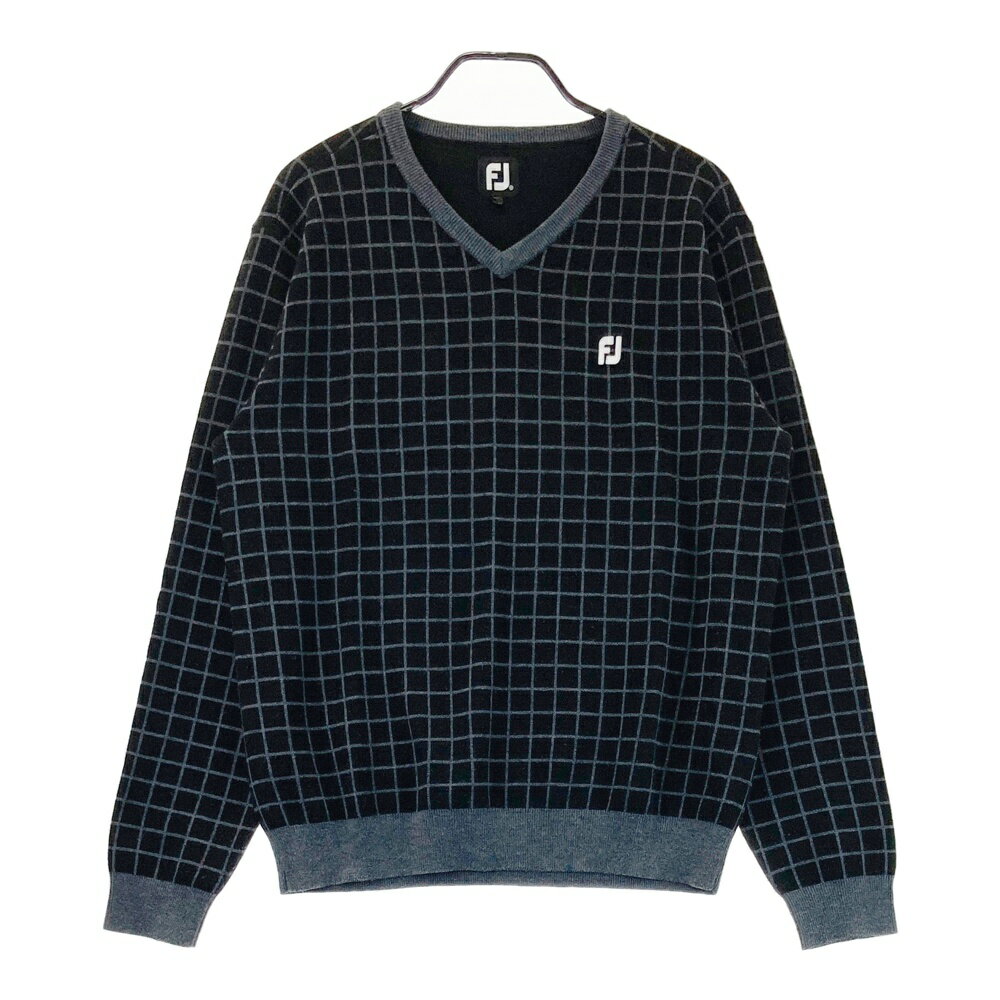 FOOT JOY フットジョイ 長袖ニットセーター 格子柄 ブラック系 XL 【中古】ゴルフウェア メンズ