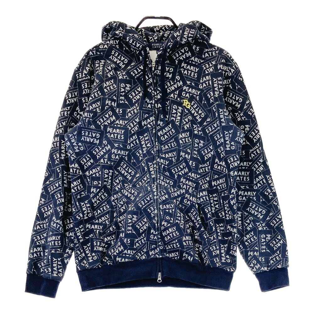 PEARLY GATES パーリーゲイツ スウェット ジップパーカー ロゴ総柄 ネイビー系 6 【中古】ゴルフウェア メンズ