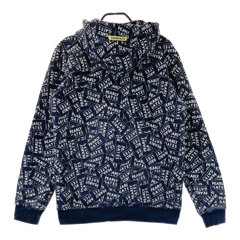PEARLY GATES パーリーゲイツ スウェット ジップパーカー ロゴ総柄 ネイビー系 6 【中古】ゴルフウェア メンズ