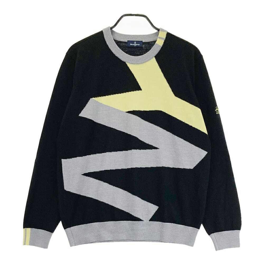 MUNSING WEAR マンシングウェア ウール長袖ニットセーター 総柄 ブラック系 LL 【中古】ゴルフウェア ..