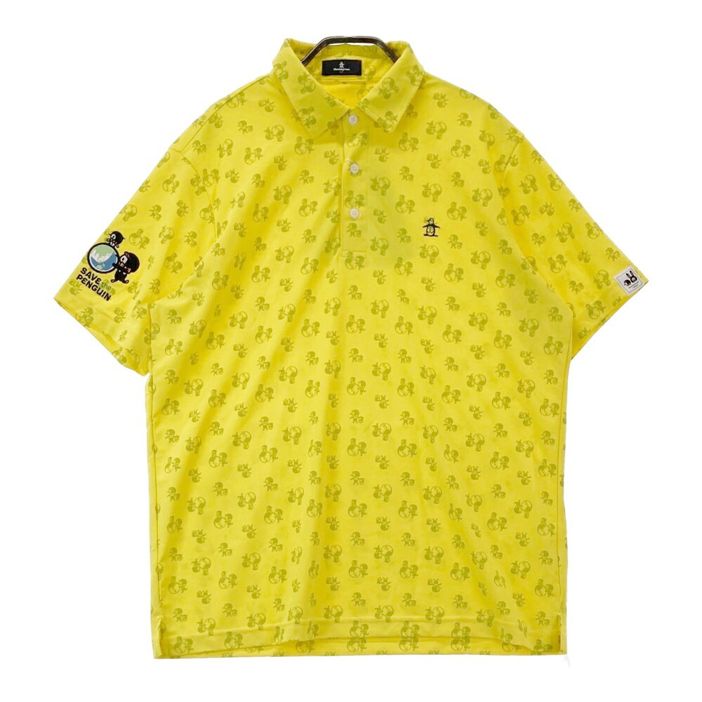 MUNSING WEAR マンシングウェア ペンギン刺繍 半袖ポロシャツ リトルピート柄 イエロー系 LL 【中古】ゴルフウェア メンズ