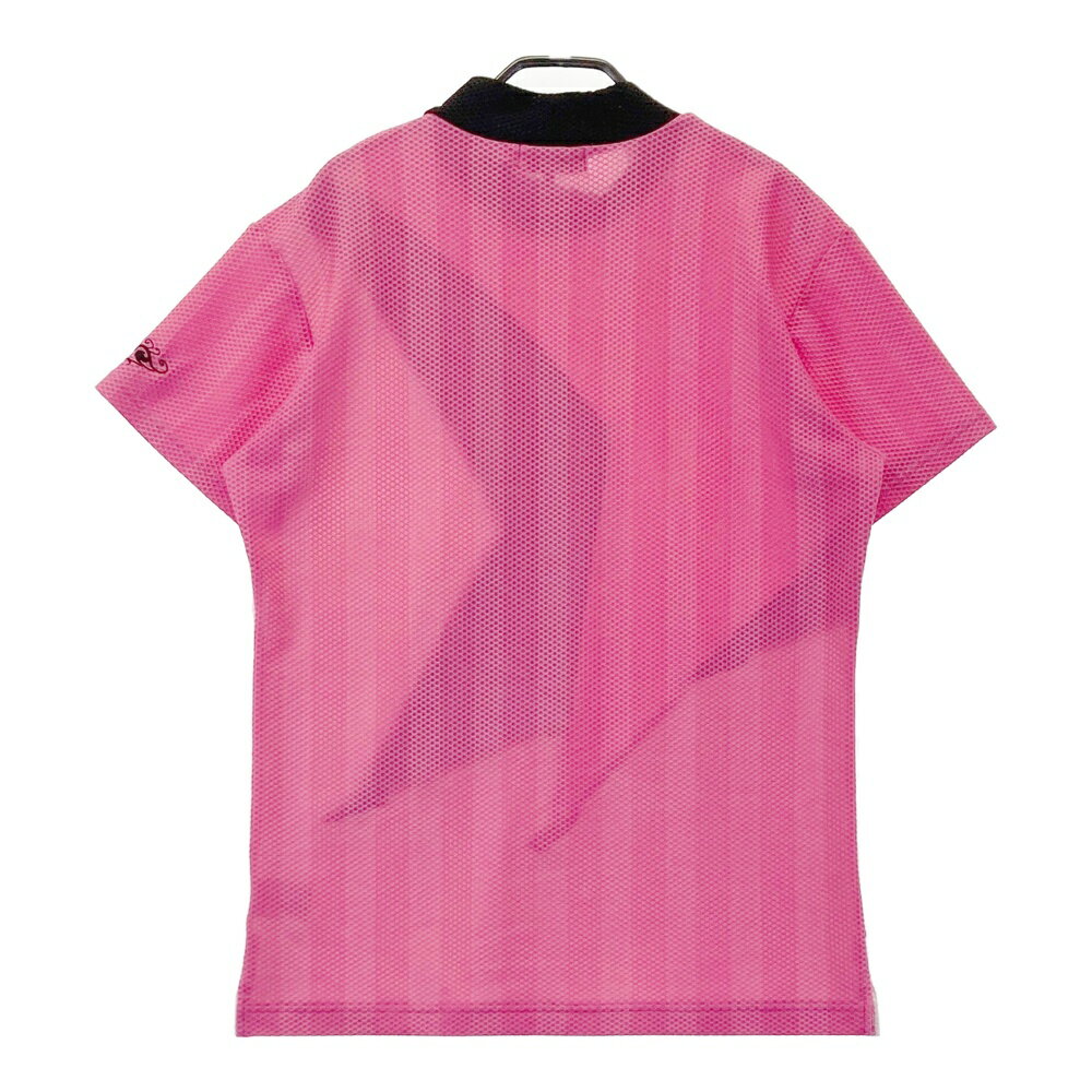 DANCE WITH DRAGON ダンスウィズドラゴン モックネック 半袖Tシャツ ストライプ柄 ピンク系 2 【中古】ゴルフウェア メンズ