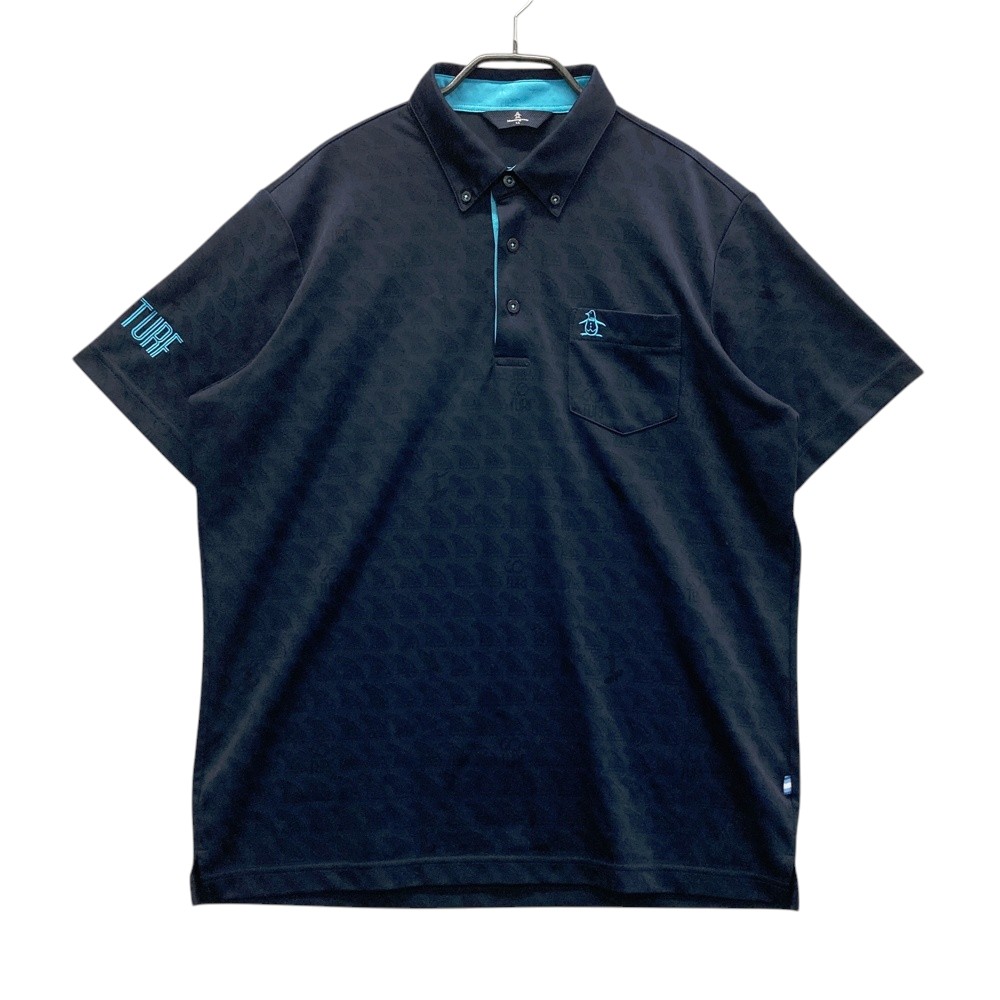 MUNSING WEAR マンシングウェア MGMLJA25 GO TURF 半袖ポロシャツ ボタンダウン 総柄 ネイビー系 LL 【中古】ゴルフウェア メンズ