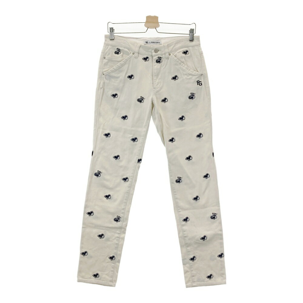 PEARLY GATES パーリーゲイツ ×PEANUTS ストレッチパンツ 刺繍 スヌーピー 総柄 ホワイト系 4 【中古】..