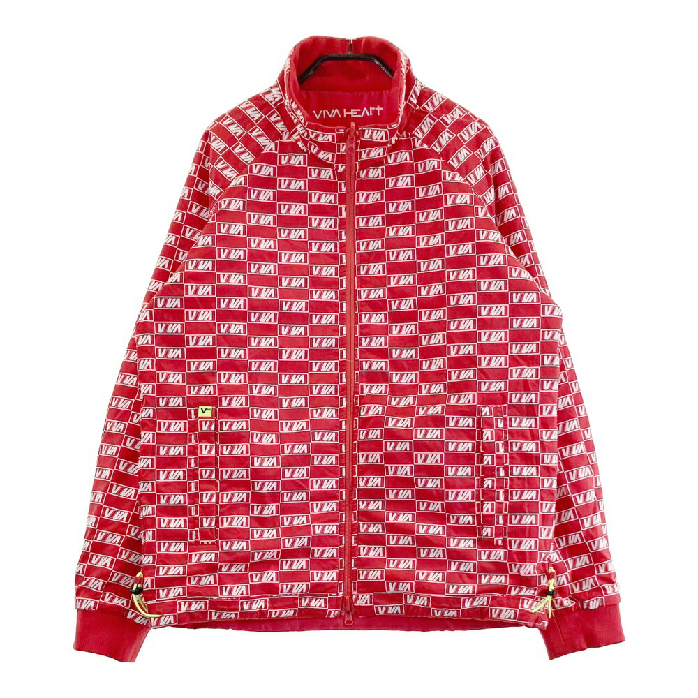 VIVA HEART ビバハート リバーシブル 中綿ジップジャケット ロゴ総柄 レッド系 50 【中古】ゴルフウェア メンズ
