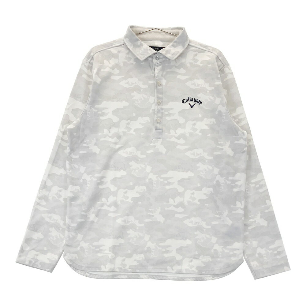 CALLAWAY キャロウェイ 裏起毛 長袖ポロシャツ クマ カモフラ 迷彩柄 グレー系 LL 【中古】ゴルフウェ..