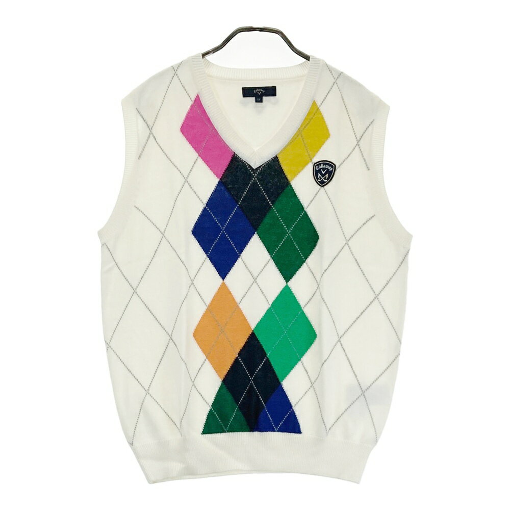 CALLAWAY キャロウェイ Vネック ニットベスト アーガイル柄 ホワイト系 LL 【中古】ゴルフウェア メンズ