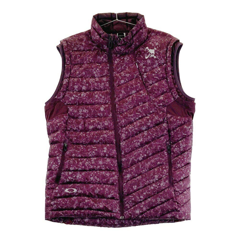 OAKLEY オークリー 411928JP ダウンジップベスト スカル刺繍 総柄 パープル系 L 【中古】ゴルフウェア ..