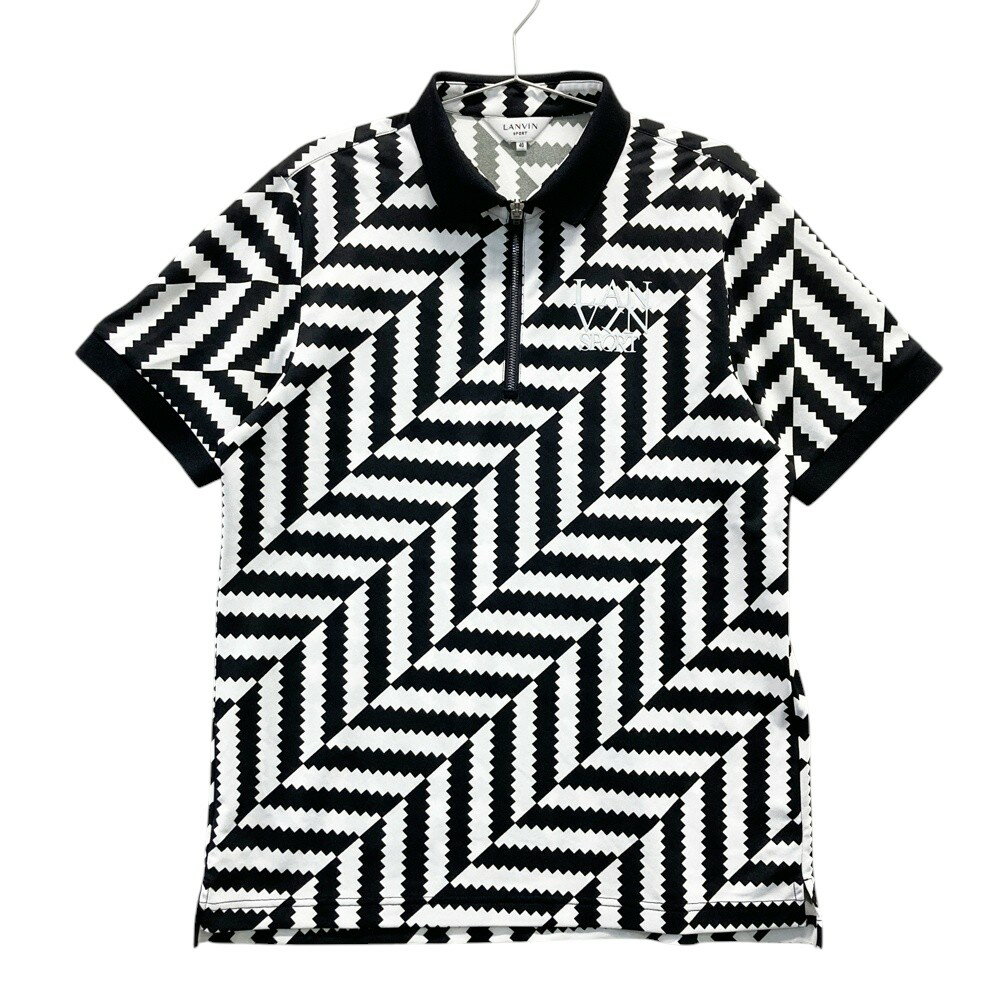 LANVIN SPORT ランバン スポール ハーフジップ 半袖ポロシャツ 総柄 ブラック系 40 【中古】ゴルフウェア メンズ