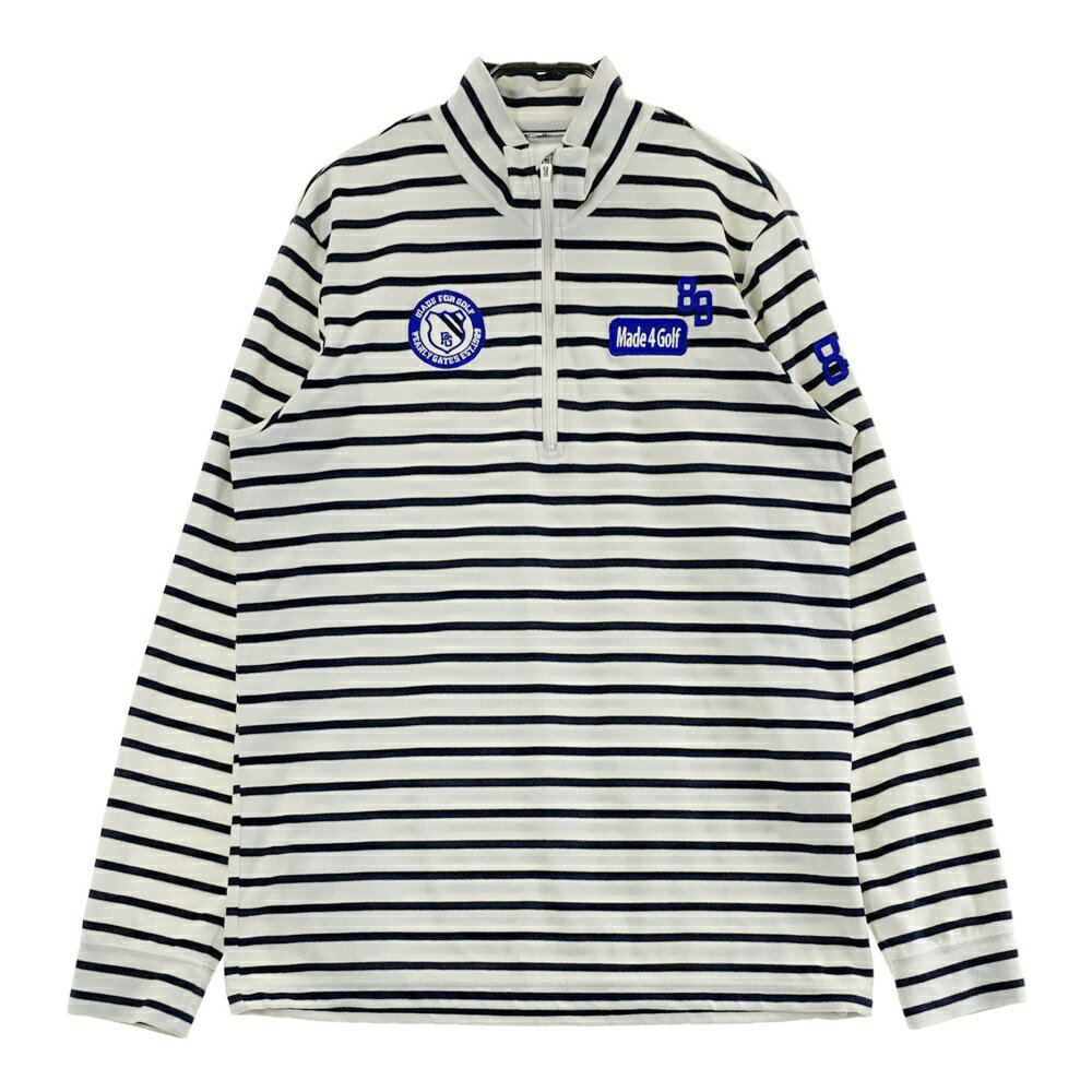 PEARLY GATES パーリーゲイツ 起毛 ハーフジップ 長袖Tシャツ ボーダー柄 ホワイト系 5 【中古】ゴルフウェア メンズ