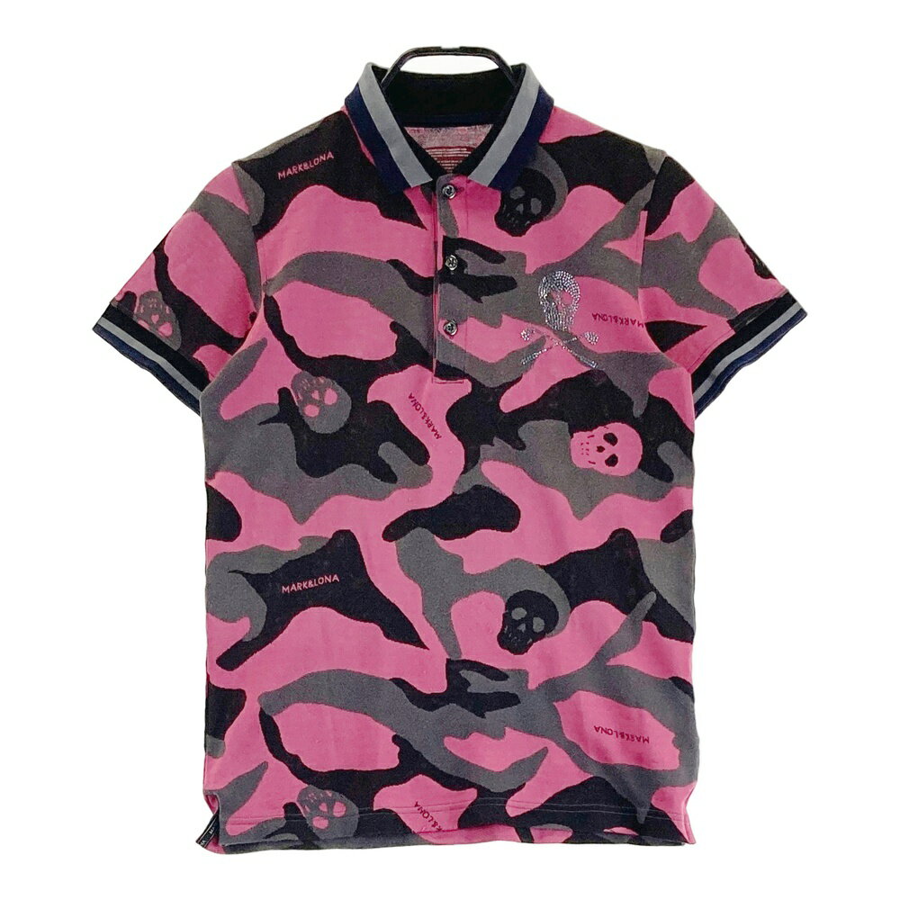 MARK&LONA マークアンドロナ 半袖ポロシャツ 迷彩 カモフラ 総柄 ピンク系 S 【中古】ゴルフウェア メンズ