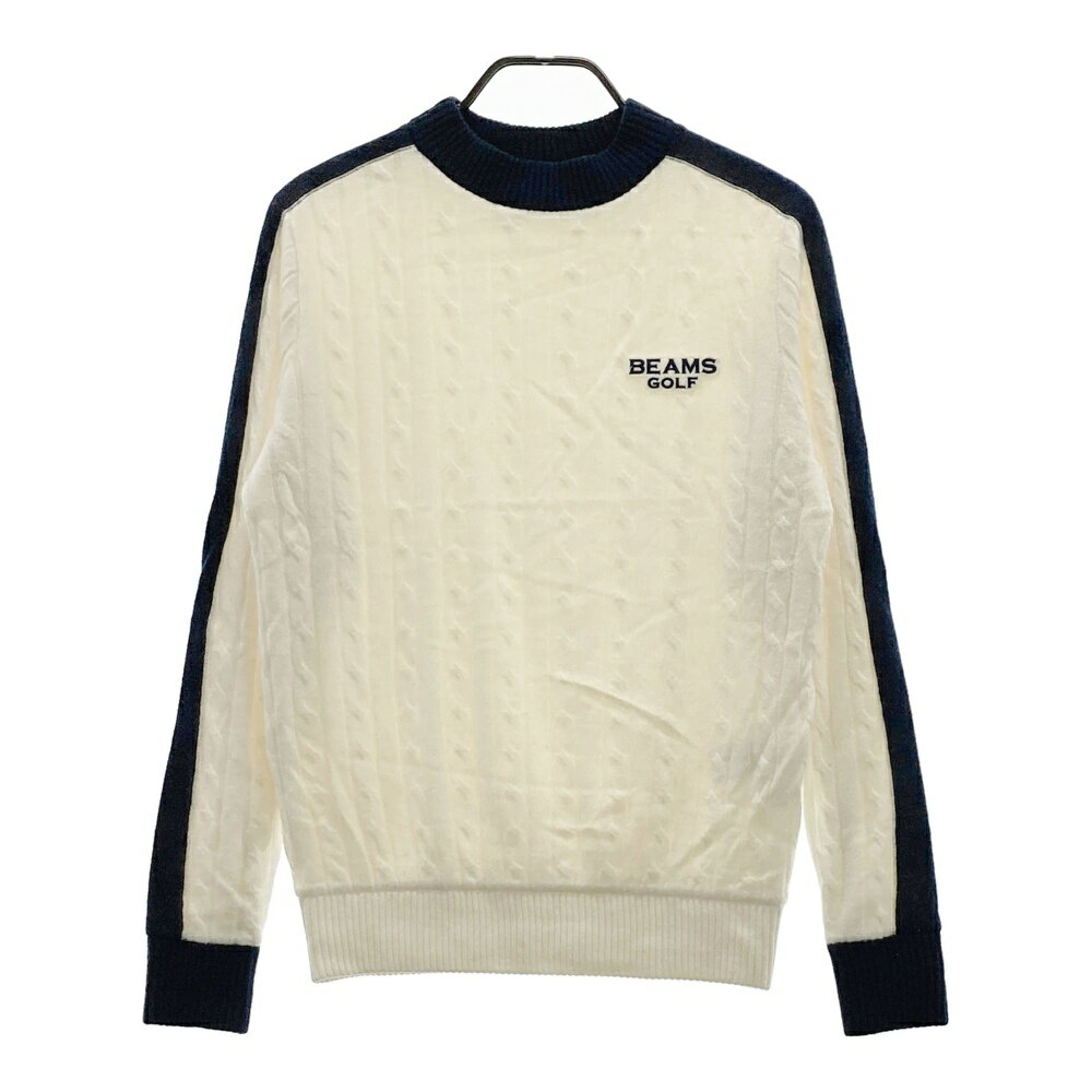 BEAMS GOLF ビームスゴルフ 2022年モデル 裏地付 ハイネック ニットセーター ホワイト系 M 【中古】ゴルフウェア メンズ