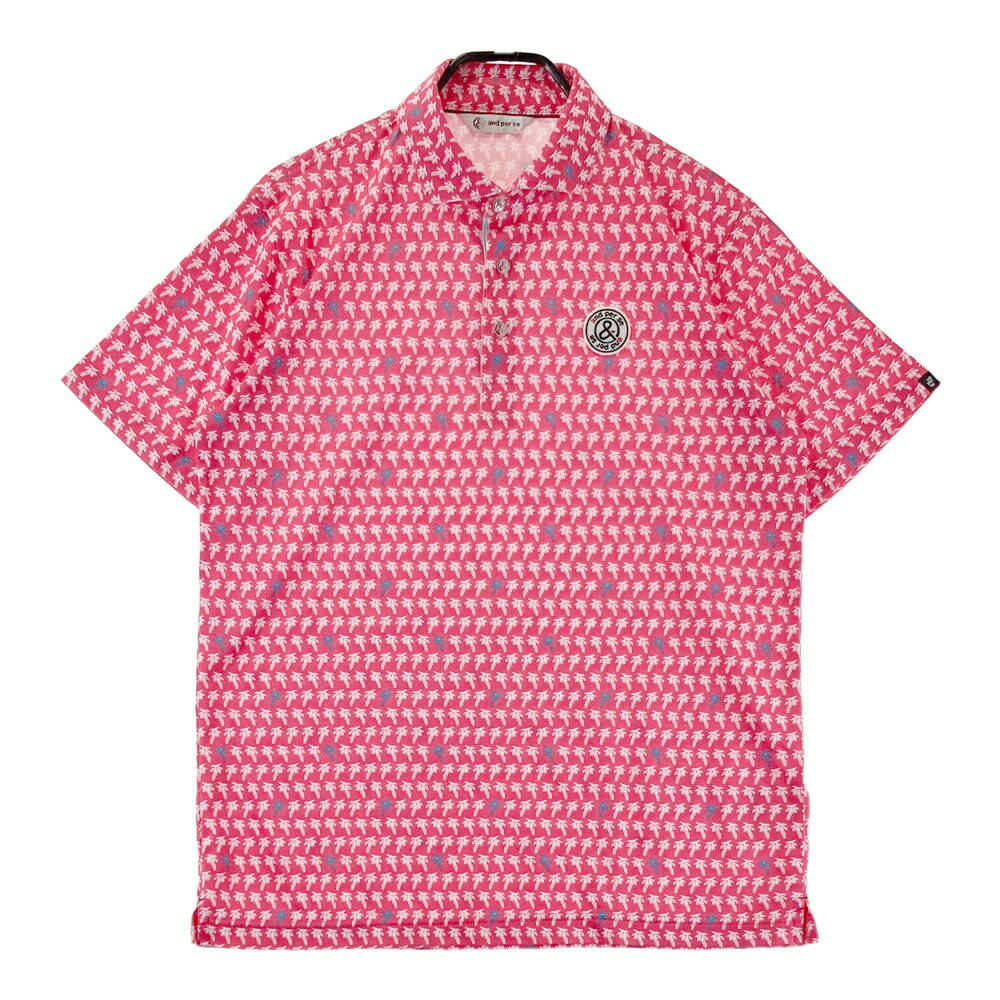 AND PER SE アンパスィ 2025年モデル 半袖ポロシャツ 総柄 レッド系 L 【中古】ゴルフウェア メンズ