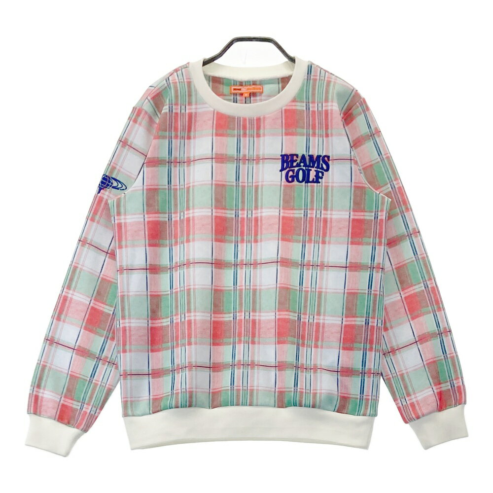 BEAMS GOLF ビームスゴルフ 長袖 スウェットトレーナー チェック柄 オレンジ系 M 【中古】ゴルフウェア メンズ