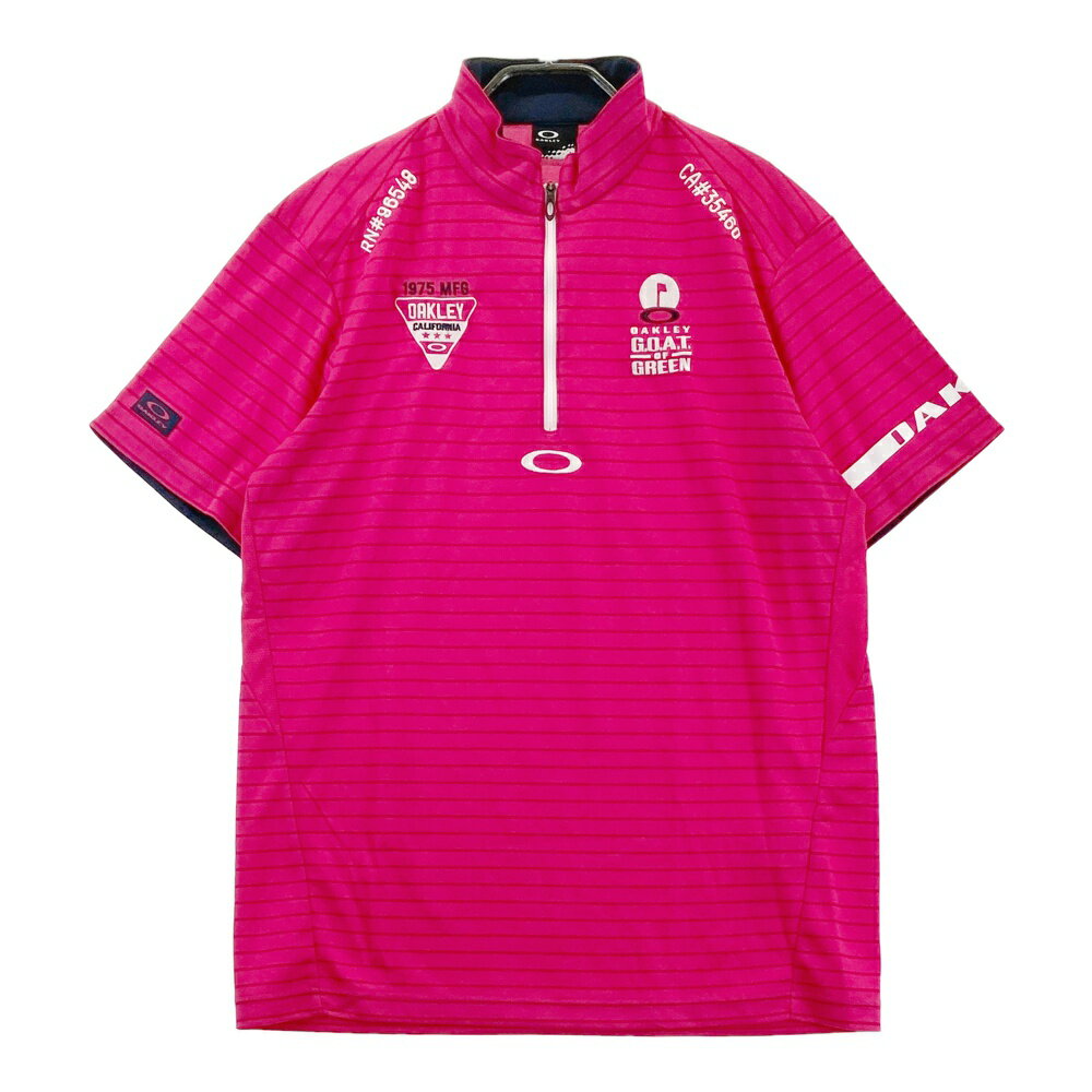 OAKLEY オークリー 434008JP ハーフジップ 半袖Tシャツ ボーダー柄 ピンク系 L 【中古】ゴルフウェア ...