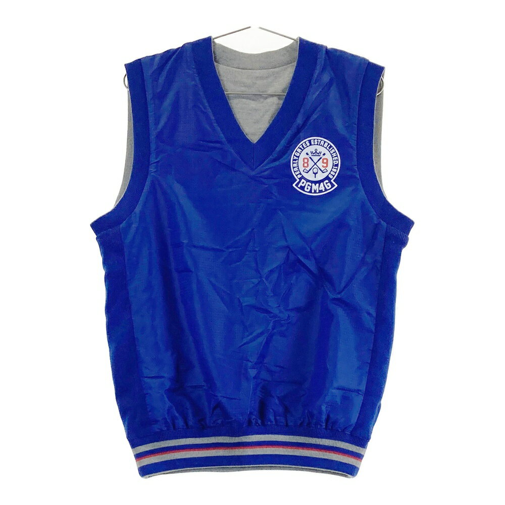 PEARLY GATES パーリーゲイツ リバーシブル Vネック ニットベスト 千鳥格子柄 ブルー系 【中古】ゴルフ..