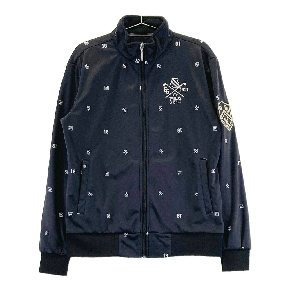 FILA GOLF フィラゴルフ 裏起毛 ジップジャケット 総柄 ブラック系 L 【中古】ゴルフウェア メンズ