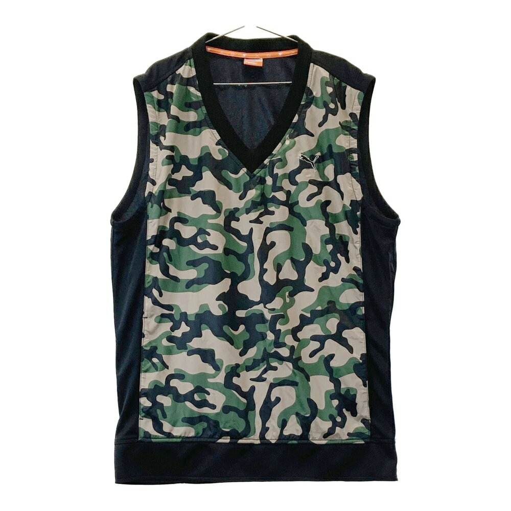 PUMA GOLF プーマゴルフ Vネックベスト 迷彩 カモフラ柄 ブラック系 L 【中古】ゴルフウェア メンズ