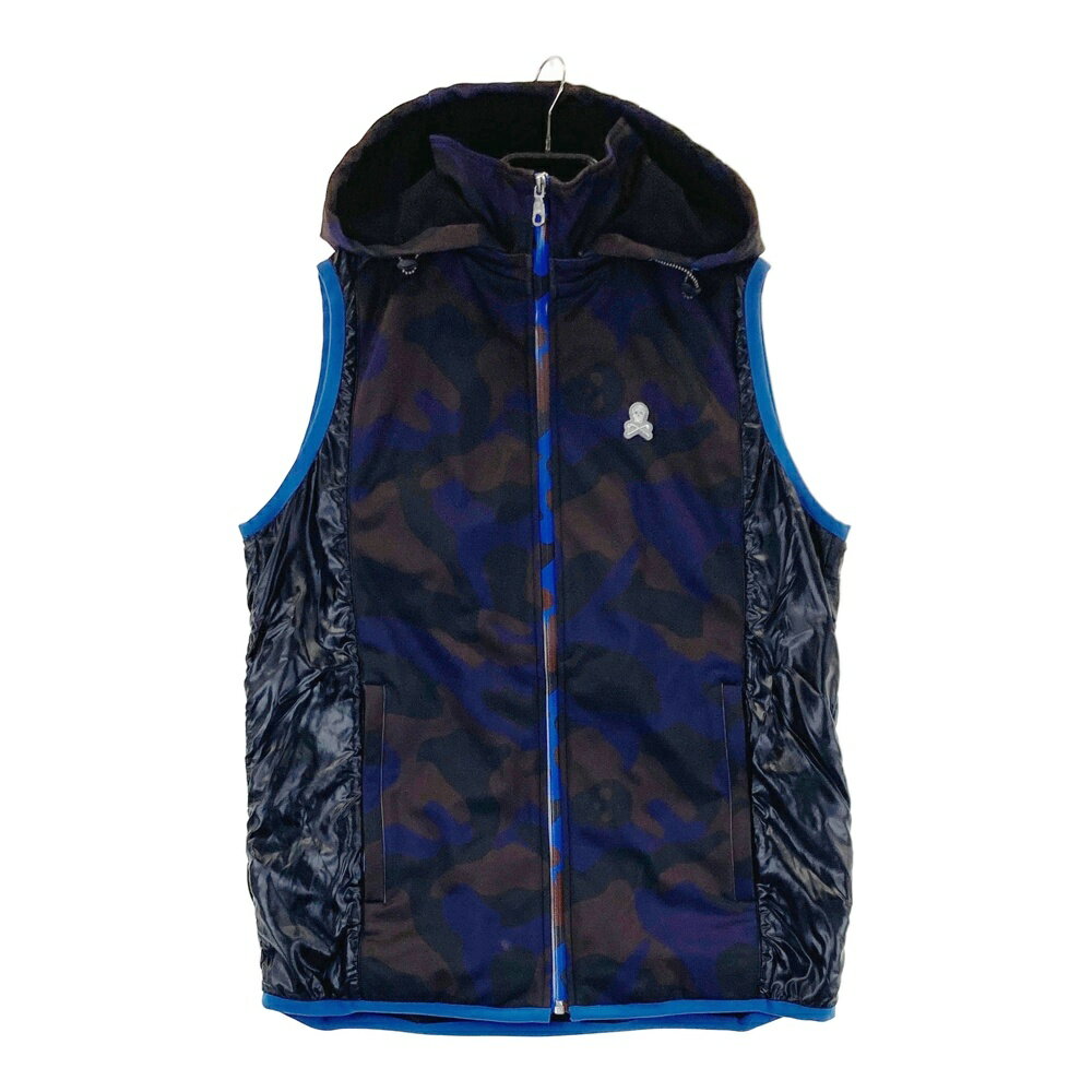 MARK&LONA マークアンドロナ 2WAY 裏起毛 中綿切替 ジップベスト スカル 迷彩 カモフラ柄 パープル系 XL 【中古】ゴルフウェア メンズ