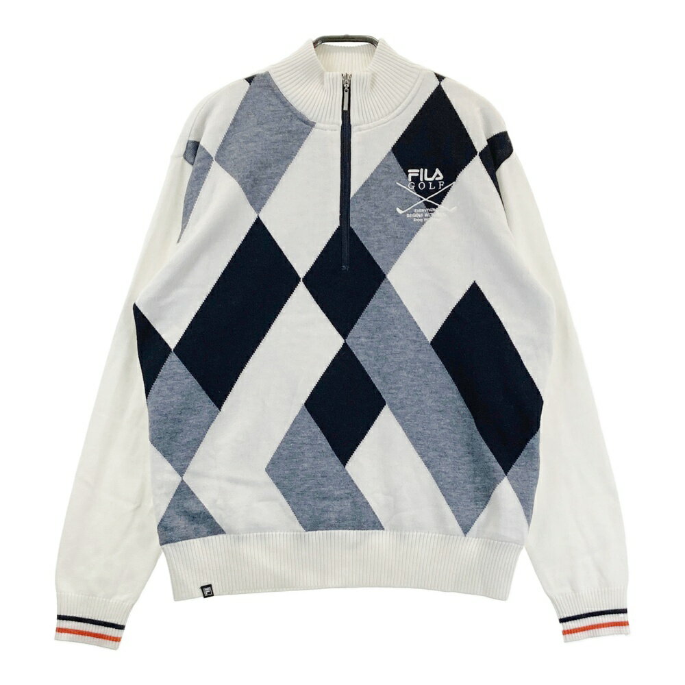 FILA GOLF フィラゴルフ 蓄熱裏地 ハーフジップ 長袖ニットセーター ホワイト系 L 【中古】ゴルフウェア メンズ