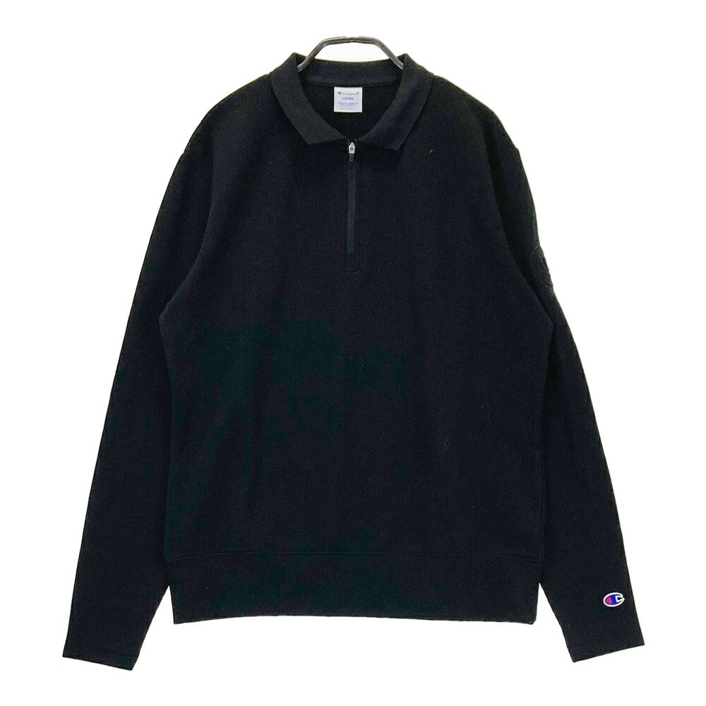CHAMPION GOLF チャンピオンゴルフ ハーフジップ 長袖ポロシャツ ブラック系 LARGE 【中古】ゴルフウェア メンズ