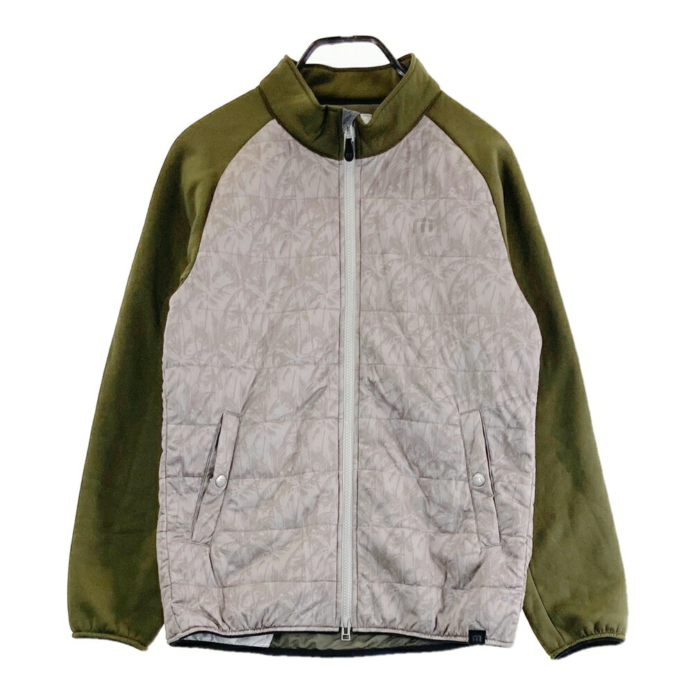 TRAVIS MATHEW トラビスマシュー 中綿切替 袖裏ボア ジップジャケット ヤシの木 総柄 カーキ系 M 【中古】ゴルフウェア メンズ