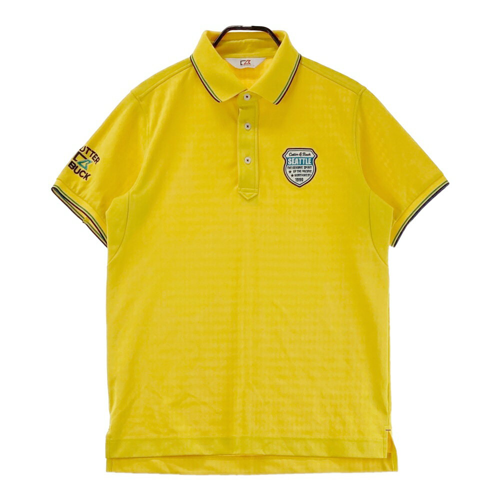 CUTTER&BUCK カッターアンドバック 半袖ポロシャツ ダイヤ 総柄 イエロー系 L 【中古】ゴルフウェア メンズ